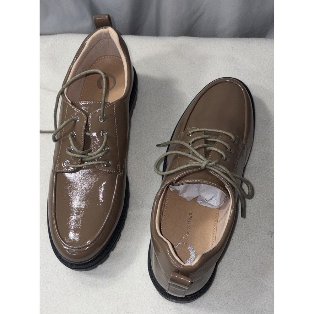Journee Collection Zina Oxford Shoes Brown Patent Lace Up Women Size 11 Comfort - Picture 7 of 14